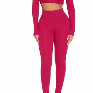 Naked Wardrobe High Waisted Leggings in Hot Raspberry Pink Size Small